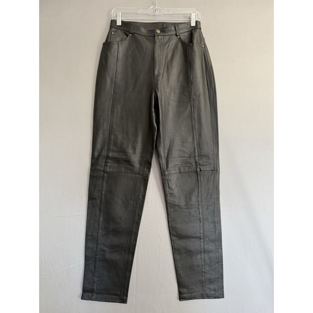 Vintage Reflections Black Leather Pants Womens 6T 26x30 Chaps Moto 90s Biker Y2K